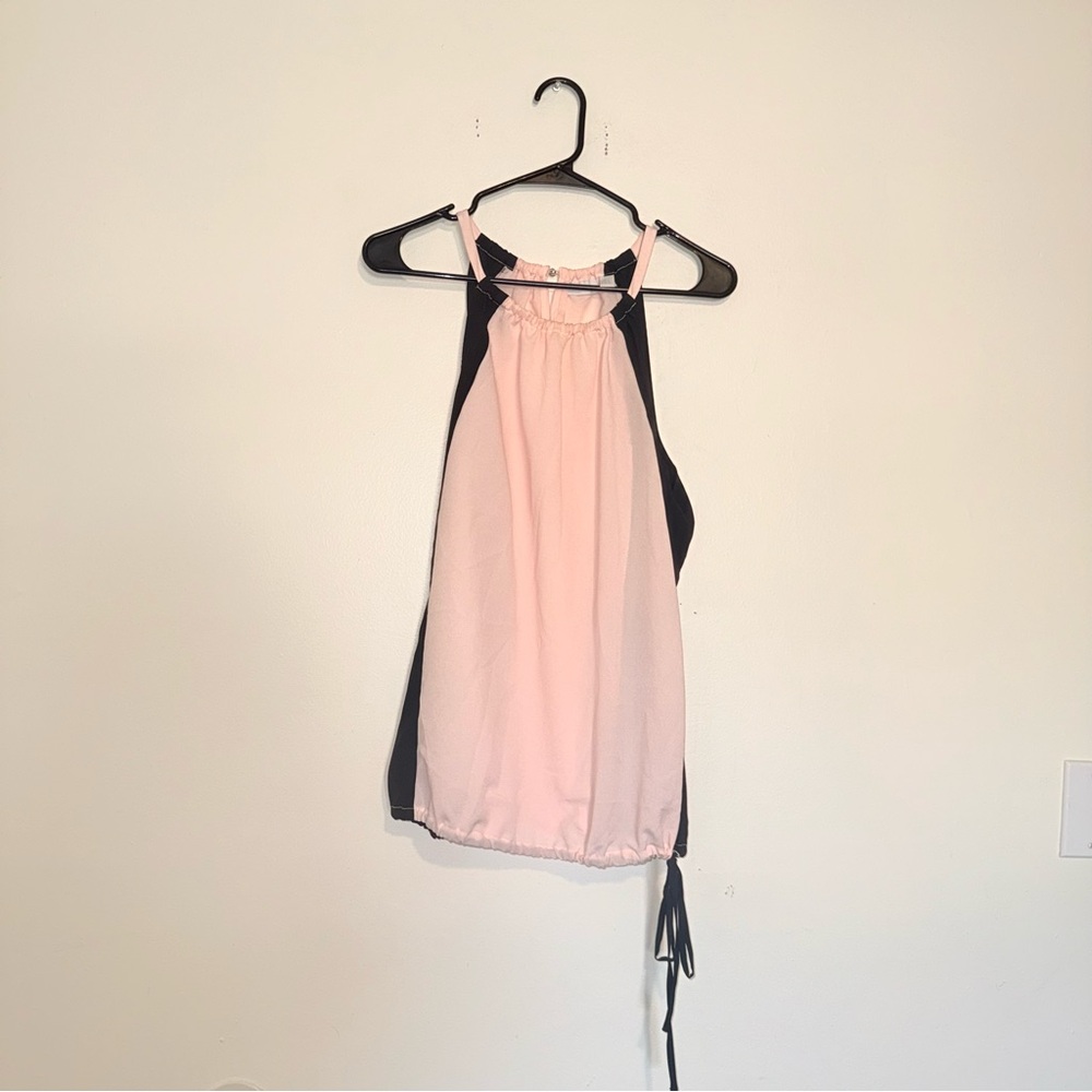 New York & Company Pink and Black Halter Tank Top